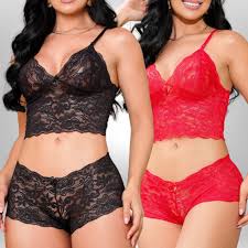 Conjuntos Lingerie Feminino de Renda Sexy Caleçon e Sutiã Sem Bojo Conjunto Espera Marido