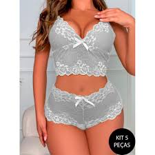 Conjuntos Lingerie Feminino de Renda Sexy Caleçon e Sutiã Sem Bojo Conjunto Espera Marido